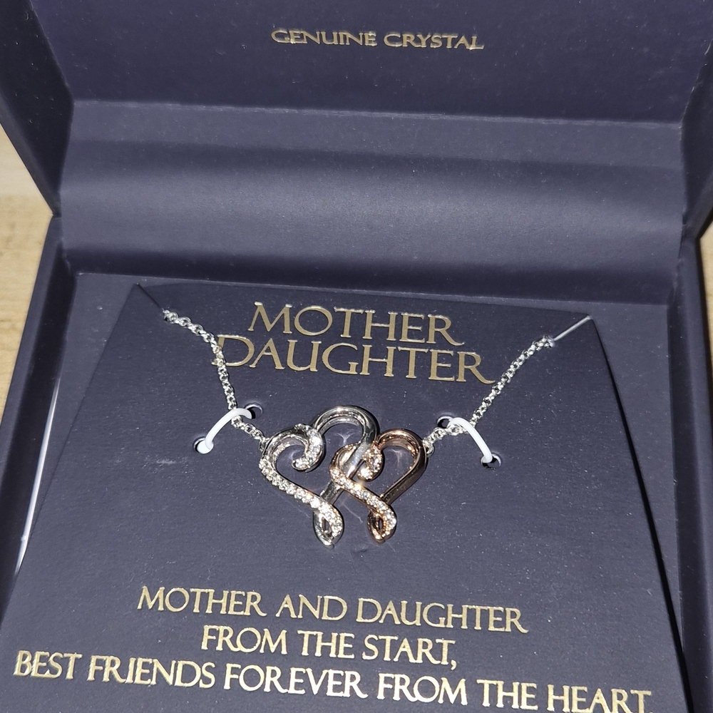 Mother Daughter Heart Pendant Necklace - Two-Tone Silver & Rose Gold